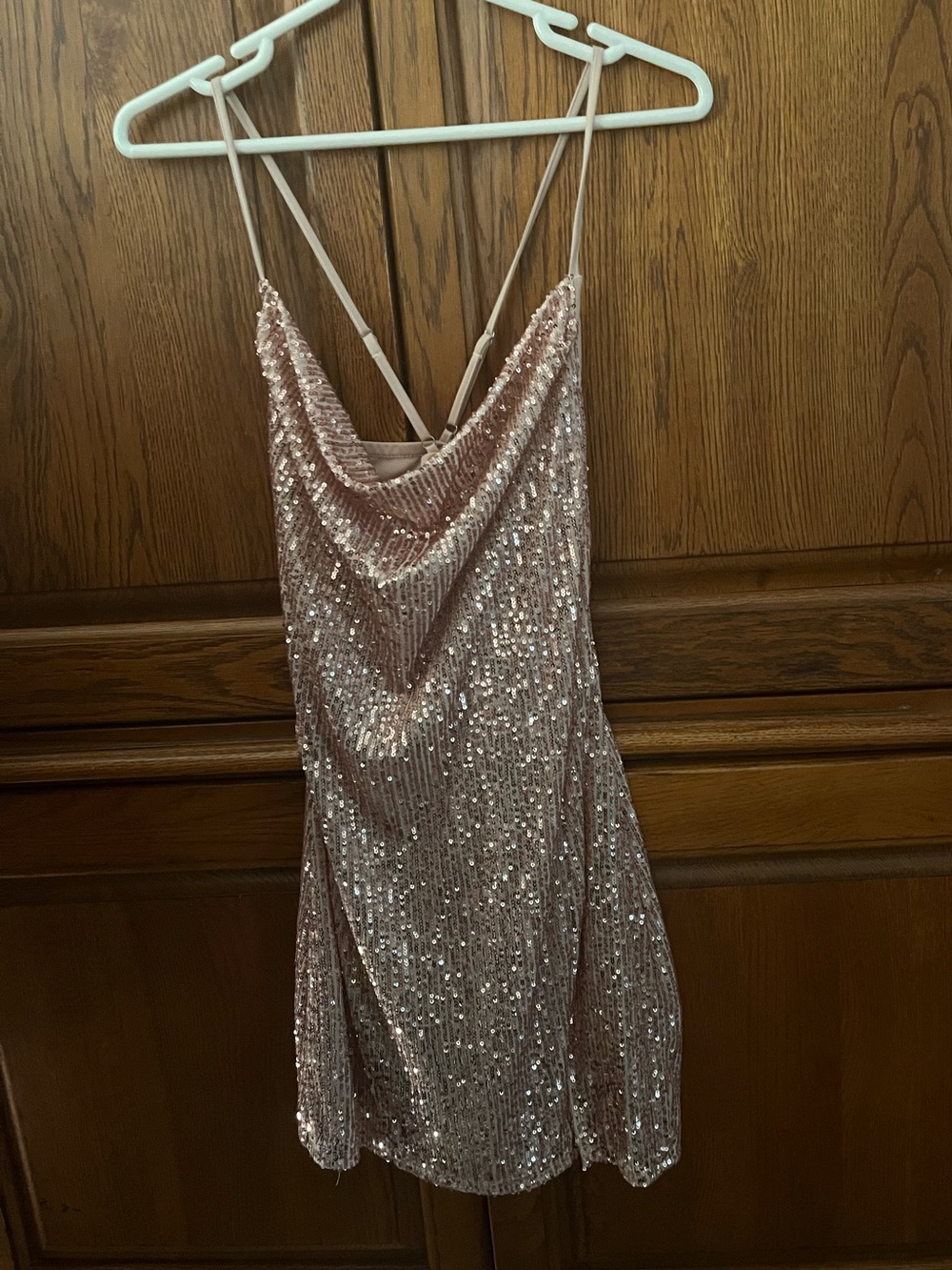 Sequin Cowl Neck Slip Dress - rose gold